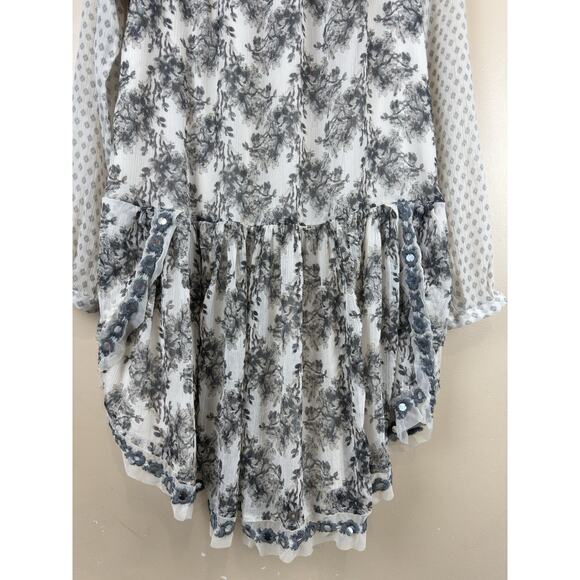Free People mesh Tunic Dress Women’s L Floral Long Sleeve Lace Boho Cottagecore - Picture 5 of 16
